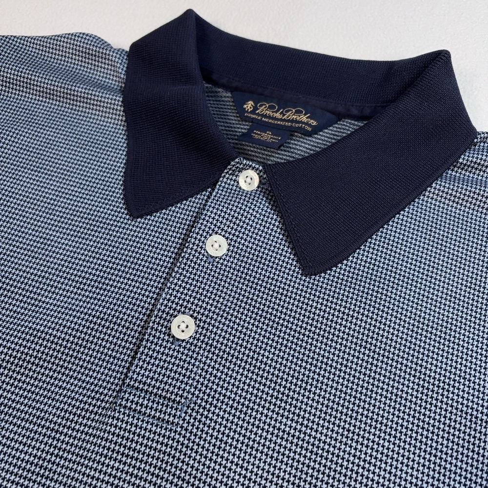Brooks Brothers Double Mercerized Cotton Polo Men's XL Navy Micro-Houndstooth